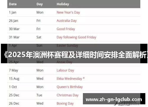 《2025年澳洲杯赛程及详细时间安排全面解析》